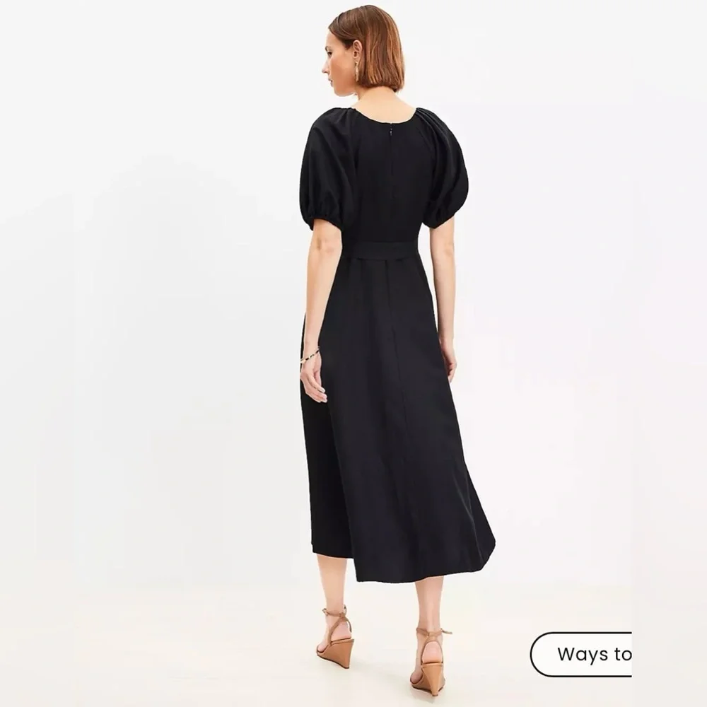 Loft Linen Blend Belted Puff Sleeve Dress - Picture 3 of 10